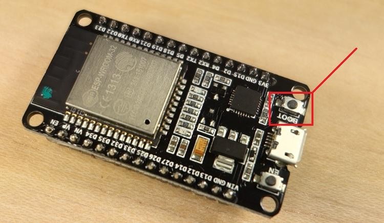 Location of the BOOT button on the ESP32 board