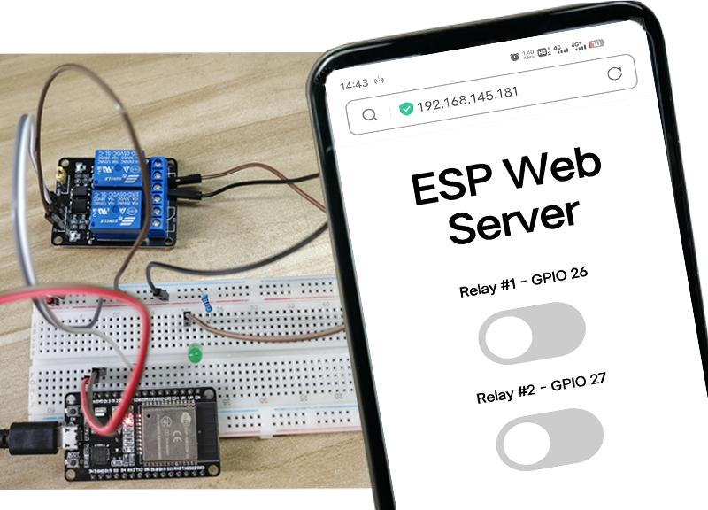 Relay module and web toggles controlling an LED